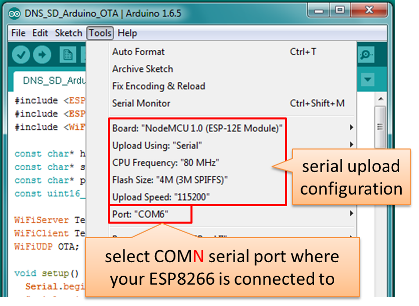 configuration of serial upload