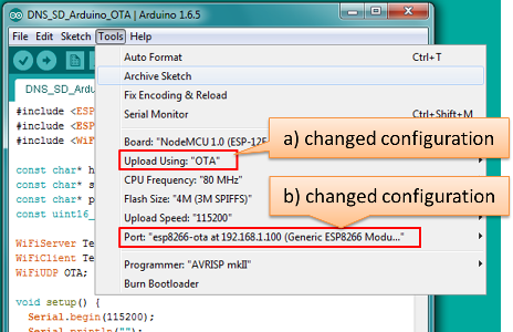 configuration of OTA upload